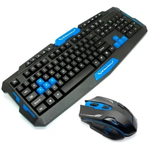 Teclado Mouse Inalambrico Gamer Hk8100 Español - Tecnomati Negro/azul