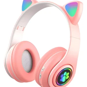 Audifonos Inalámbrico Bluetooth Rgb Orejas De Gato Rosa